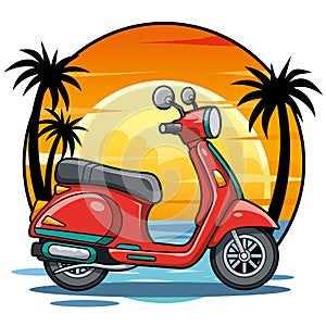 Red scooter in summer scene