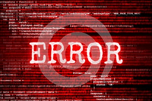 Red screen with code and inscription Error