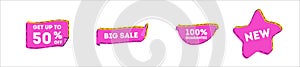 Red scroll banners with big sale text. Special offer or shopping discount label. Promotion price label mega sale.