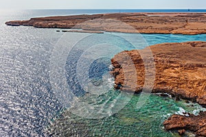 Red sea coast shore in the Ras Mohammed National Park. Famous travel destionation in desert. Sharm el Sheikh, Sinai Peninsula,