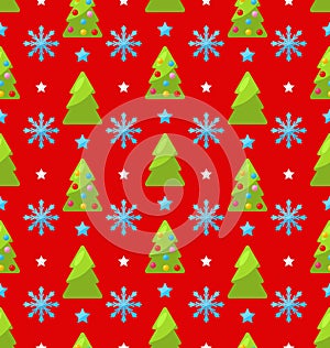 Red seamless Christmas pattern green fir