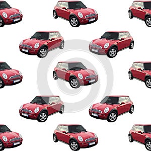 Red seamless mini cooper pattern, vector illustration