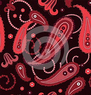 Red seamless paisley pattern imitation corduroy texture