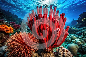 Red Seas Enchanting Coral Reef Long Exposure Macro Captures Vibrant Elephants Ear Sponge and Intricate Details photo