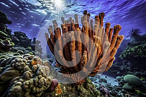 Red Seas Enchanting Underwater Realm Intricate Coral and Elephants Ear Sponge Revealed in Stunning LongExposure Macro photo