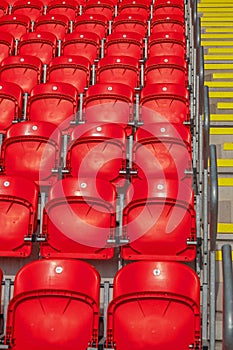 Red seats in a UK sports stadium