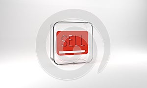 Red Sell button icon isolated on grey background. Financial and stock investment market concept. Glass square button. 3d