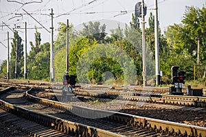 Red semaphore signal on railway