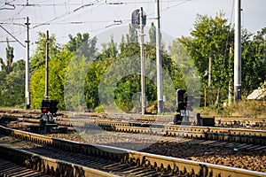 Red semaphore signal on railway