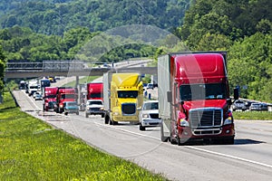 Red Semi Leads Traffic On Interstate