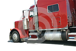 Red semi truck, isolated