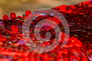 Red sequins pattern. Sparkling sequins background. Red sequin fabric for background. rectangular red shiny fabric