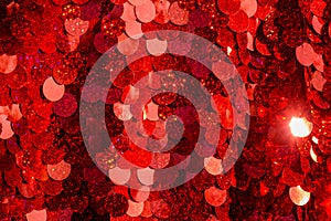 Red sequins pattern. Sparkling sequins background. Red sequin fabric for background. rectangular red shiny fabric