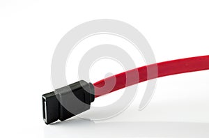 Red Serial-ATA cable on white background