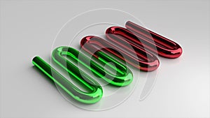 The red serpentine turns green. Technology. Metal pipe. Blue background. Light background. 3d animation