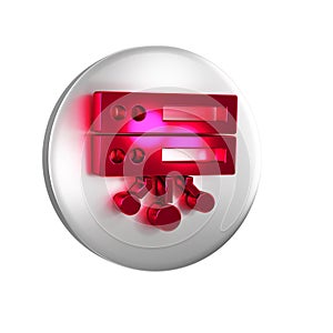 Red Server, Data, Web Hosting icon isolated on transparent background. Silver circle button.