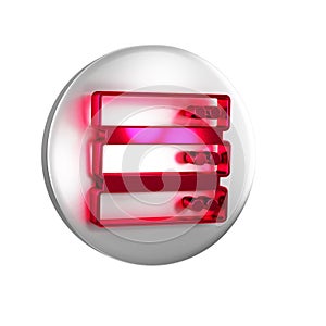 Red Server, Data, Web Hosting icon isolated on transparent background. Silver circle button.
