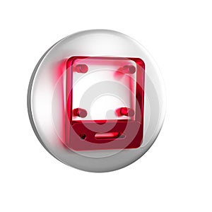 Red Server, Data, Web Hosting icon isolated on transparent background. Silver circle button.