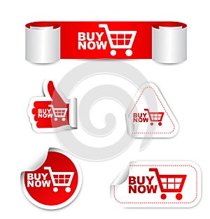 Red set paper sticker buy now with icon