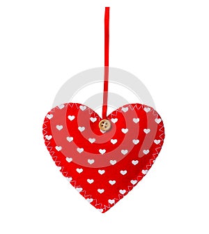 Red sewn heart isolated on white