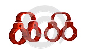 Red Sexy fluffy handcuffs icon isolated on transparent background. Fetish accessory. Sex shop stuff for sadist and photo