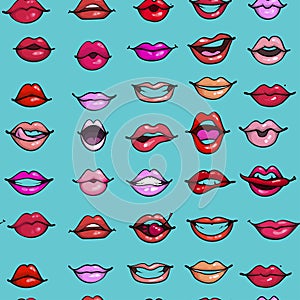 Red sexy lips seamless vector pattern. Design for fabric