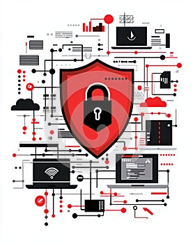 The Red Shield of Cybersecurity: A Comprehensive Representation of Data Protection and Privacy Icons