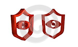 Red Shield eye scan icon isolated on transparent background. Scanning eye. Security check symbol. Cyber eye sign.
