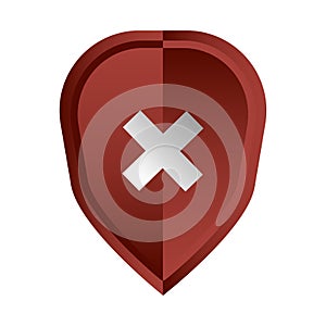 Red shield icon. Error mark symbol. Danger sign Vector. Security failure.