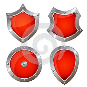 Red shield icons of different shapes