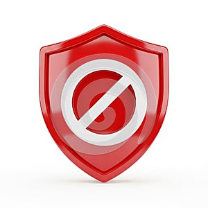 Red Shield Symbol with a White Circle and Diagonal Line Indicating Prohibition on White Background