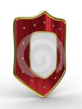 Red shield on white background