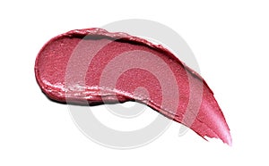 Red shimmering lipstick texture isolated on white background