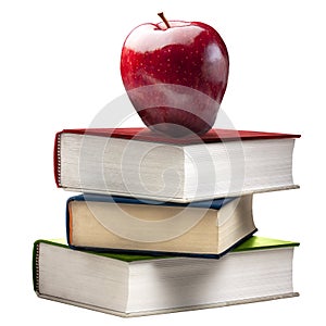 Red Shiny Apple Stack Book Books Colored Isolated