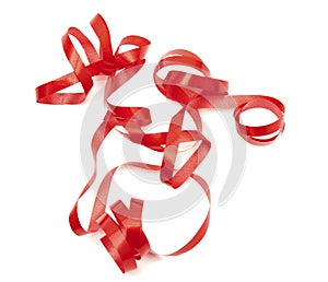 Red shiny curled gift ribbon