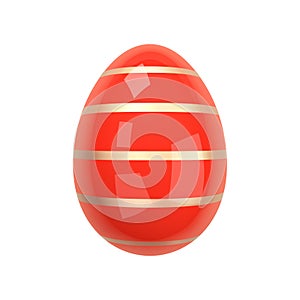 Red Shiny Easter Egg with Gold Stripes. Image of a glossy red-gold egg isolated on a white background. 3D vector illustration