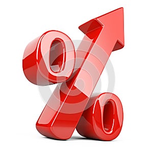 Red shiny and glossy percent symbol with an arrow up. Bussines g photo