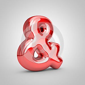 Red shiny metallic balloon ampersand symbol isolated on white background