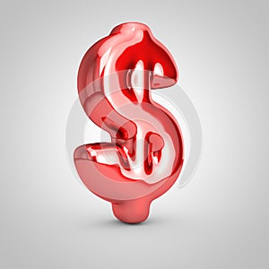 Red shiny metallic balloon dollar symbol isolated on white background