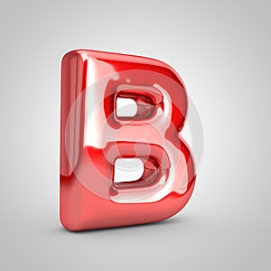 Red shiny metallic balloon letter B uppercase isolated on white background