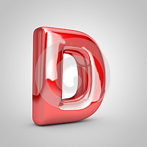 Red shiny metallic balloon letter D uppercase isolated on white background