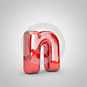 Red shiny metallic balloon letter N lowercase isolated on white background