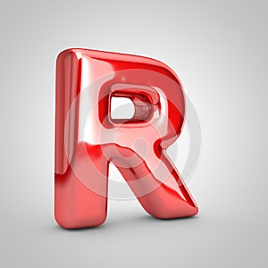 Red shiny metallic balloon letter R uppercase isolated on white background