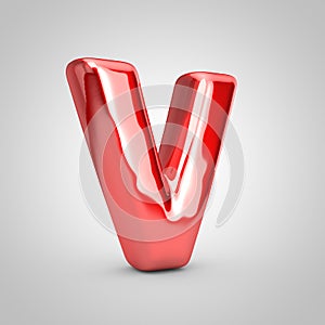 Red shiny metallic balloon letter V uppercase isolated on white background