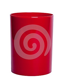 Red shiny Plastic cup for pencil - Stock Image