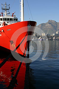 Red ship in Table bay photo