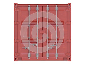 Red shipping container isolated point of view on a white background 3d rendering