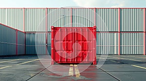 Red shipping container in the shipping yard