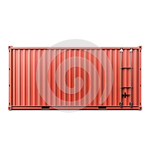 Red shipping container standing isolated on white background