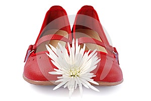 Red shoes with chrysanthemum